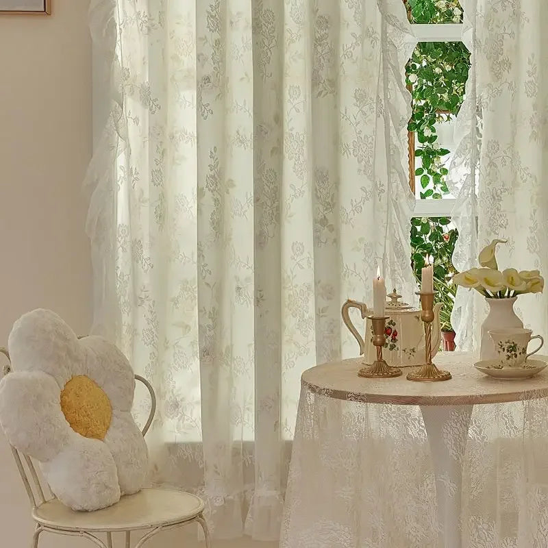 Transparente Spitzengardine mit Blumenmuster aus Polyester, Farbe: Blumen 1, Grösse: 1St-W100xH180cm