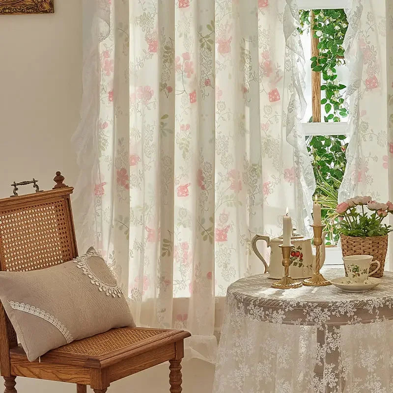 Transparente Spitzengardine mit Blumendesign, Polyester, Grösse 1St-W100xH180cm