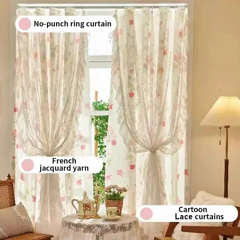 Transparente Spitzengardine aus Polyester mit Blumenmuster, Vintage-Stil, 1St-W100xH180cm