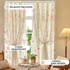 Transparente Spitzengardine aus Polyester mit Blumenmuster, Vintage-Stil, 1St-W100xH180cm