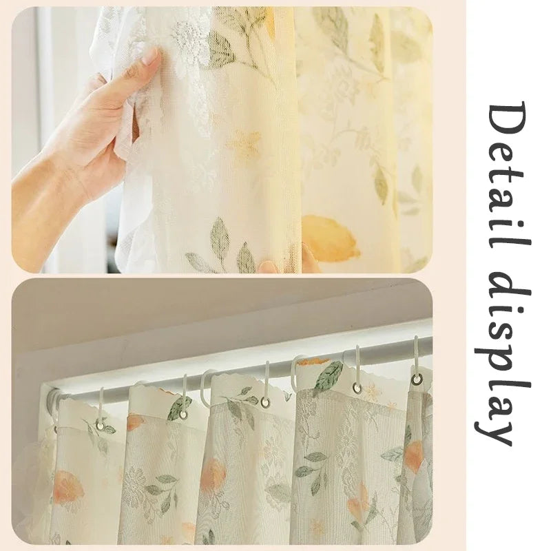 Transparente Spitzengardinen im antiken Blumenmuster, Farbe: Blumen 1, Grösse: 1St-W100xH180cm