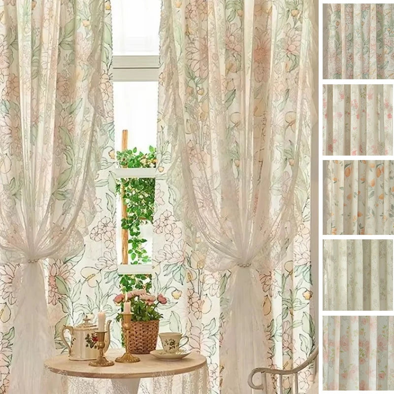 Transparente Spitzengardine aus Polyester mit Blumenmuster, Farbe: Blumen 1, Grösse: 1St-W100xH180cm