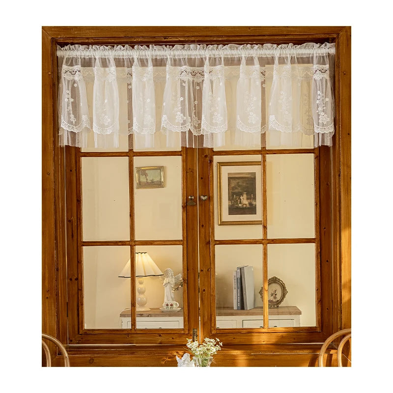 transparenter weisser Spitzenvorhang mit floralem Design, Grösse: Breite150xHöhe50cm