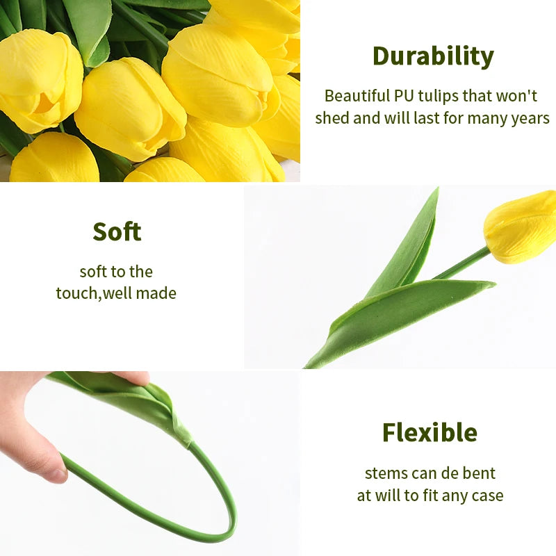 Kunsttulpenstrauss aus PU-Schaum in Weiss und Tiefromantik, Set aus 10 Stück