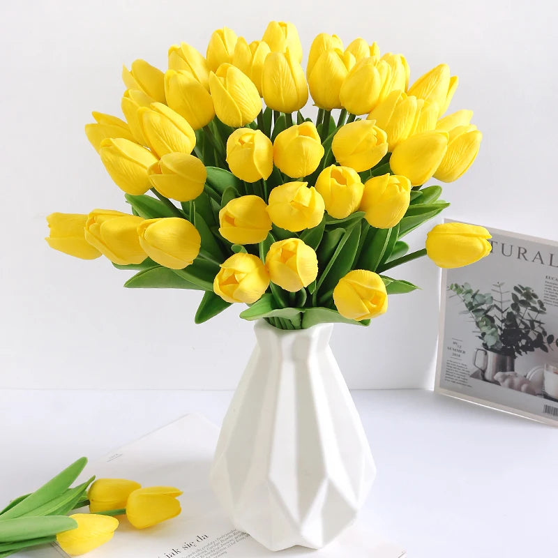 lebensgetreuer Tulpen Kunstblumenstrauss aus PU Schaum, Farbe: Rosa, Grösse: 5Stück, für Innenräume