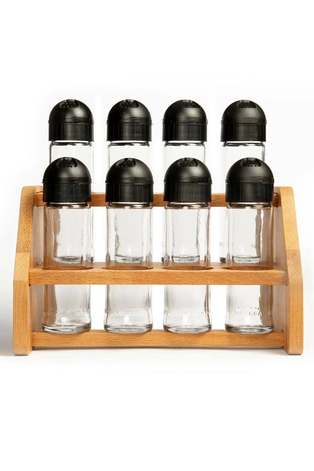 Gewürzregal Set – Modern Glas mit Holzständer – 8-12 Teile Küchenorganisator