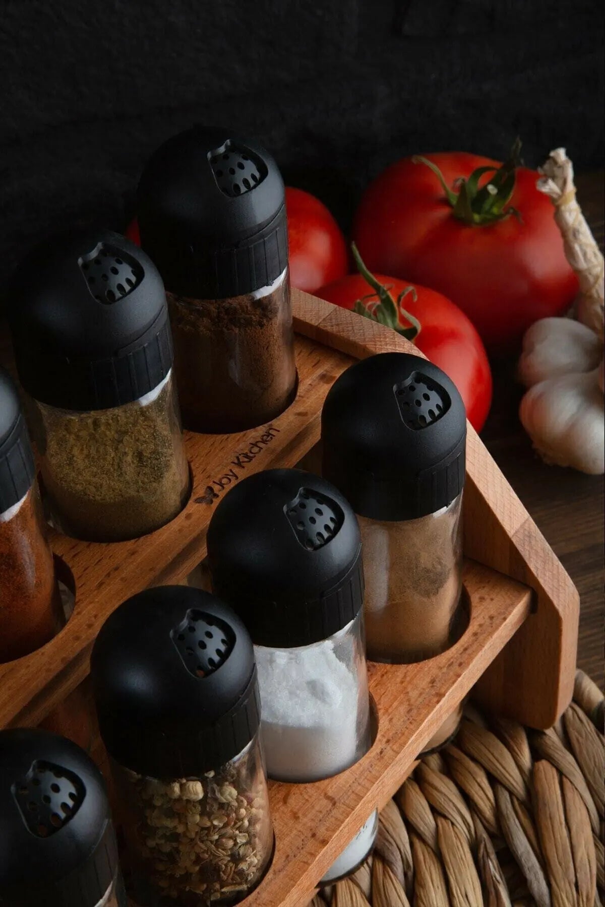 Gewürzregal Set – Modern Glas mit Holzständer – 8-12 Teile Küchenorganisator