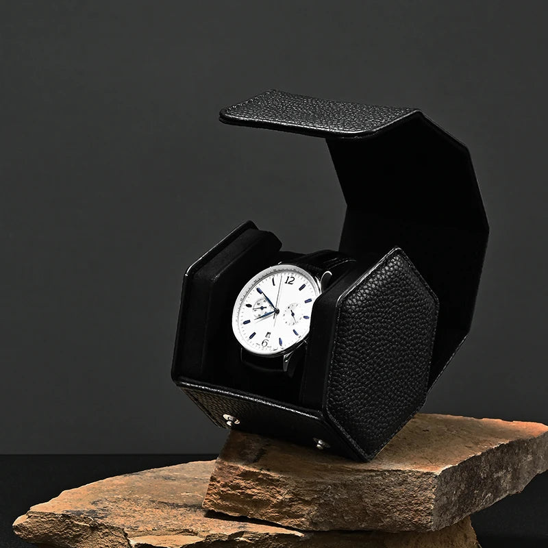 Uhrenbox Organizer – PU Leder, Hexagonal, Reisegrösse