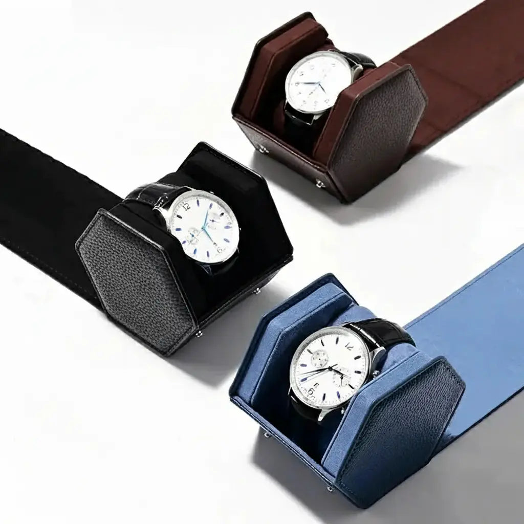 Uhrenbox Organizer – PU Leder, Hexagonal, Reisegrösse