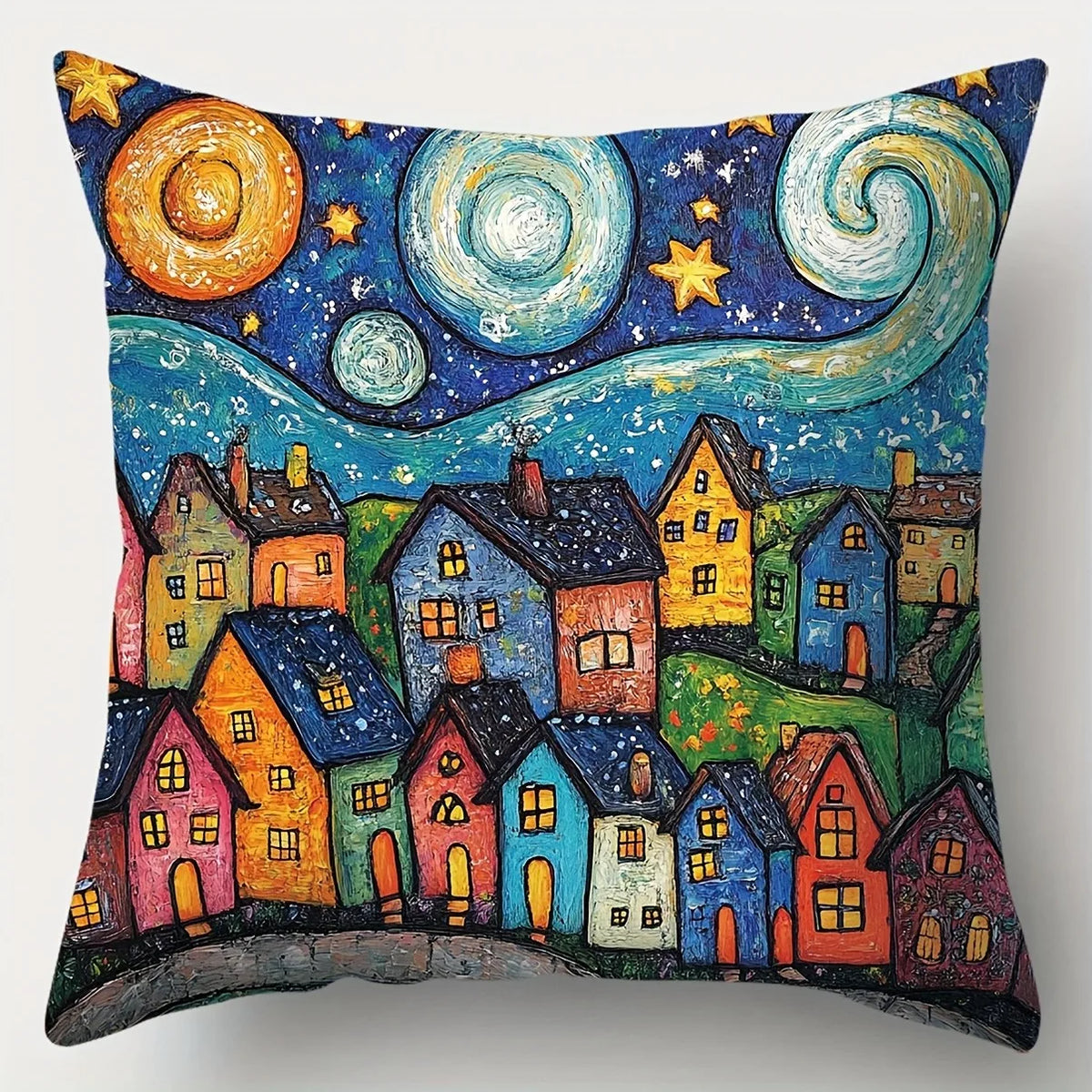 Van Gogh Sternennacht Kissenhülle in Blau, Grösse 60x60 cm, aus Polyester