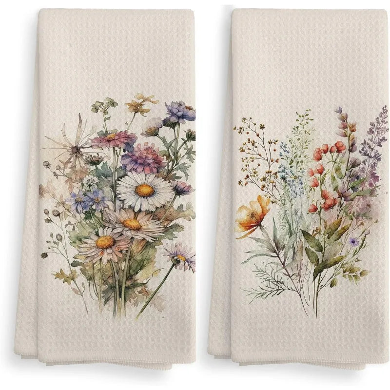 Vintage Blumen Küchentücher – Weiches Polyester, 24x16