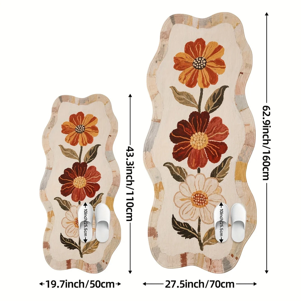 Vintage Blumen Teppich – Polyester Wellenmuster – 70x160cm