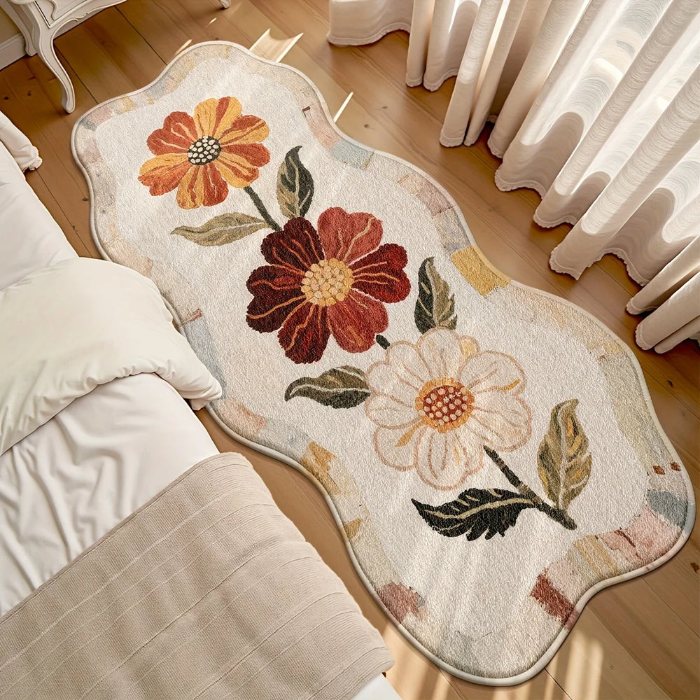 Vintage Blumen Teppich – Polyester Wellenmuster – 70x160cm