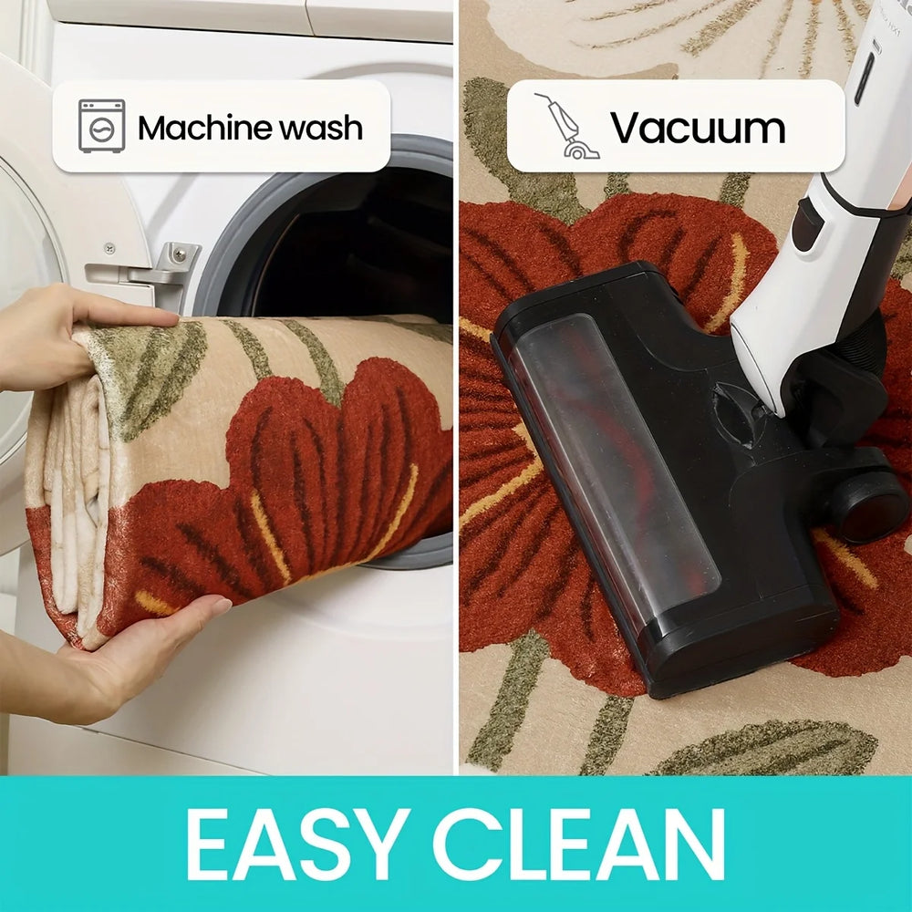 Vintage Blumen Teppich – Polyester Wellenmuster – 70x160cm