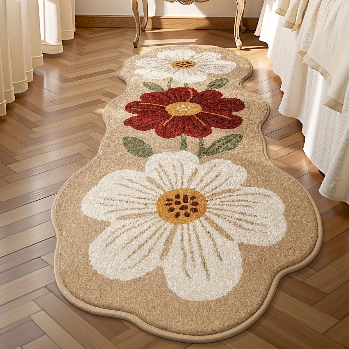 Vintage Blumen Teppich – Polyester Wellenmuster – 70x160cm