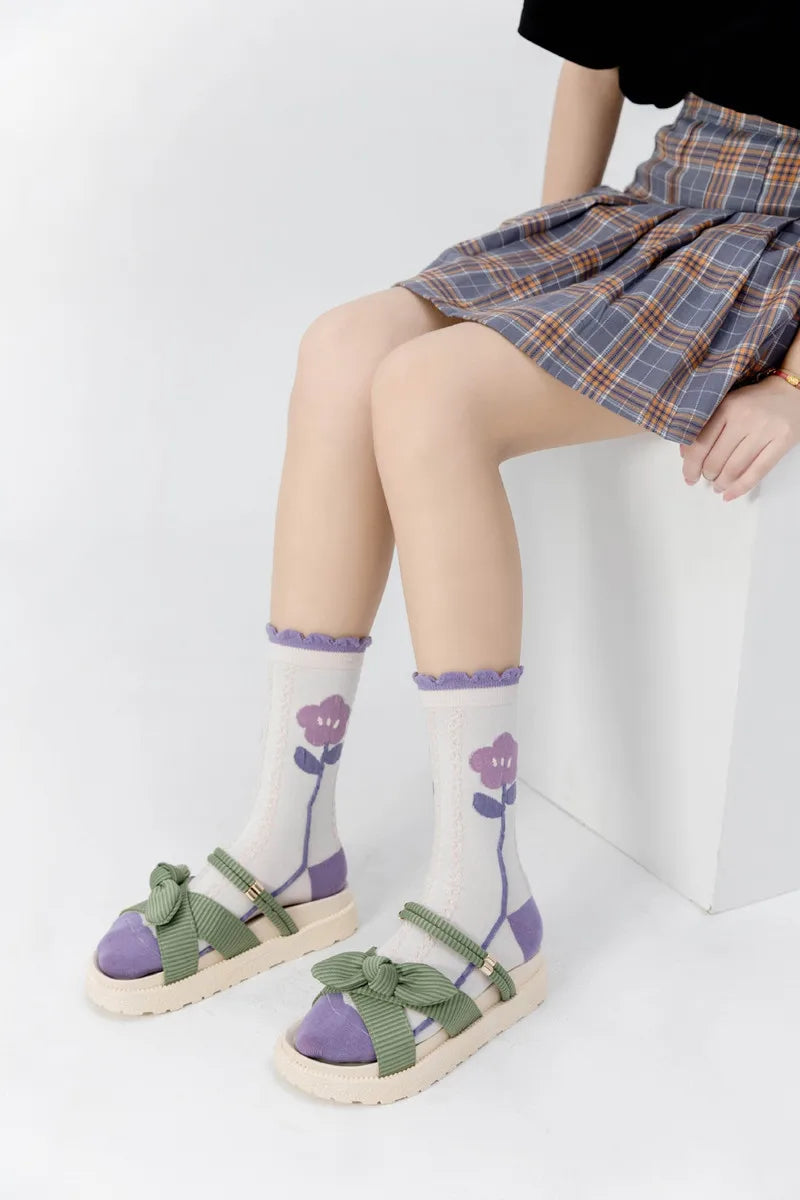 Vintage Floral Socken – Retro Harajuku Stil – Atmungsaktive Baumwolle