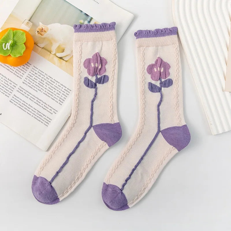 Vintage Floral Socken – Retro Harajuku Stil – Atmungsaktive Baumwolle