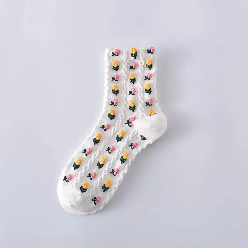 Vintage Floral Socken – Retro Harajuku Stil – Atmungsaktive Baumwolle