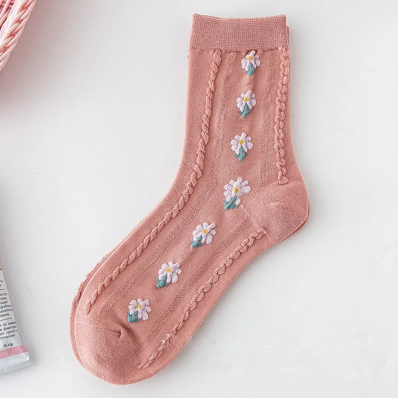 Vintage Floral Socken – Retro Harajuku Stil – Atmungsaktive Baumwolle