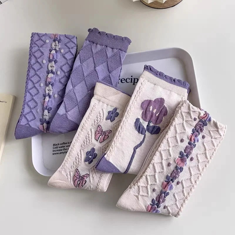 Vintage Floral Socken – Retro Harajuku Stil – Atmungsaktive Baumwolle