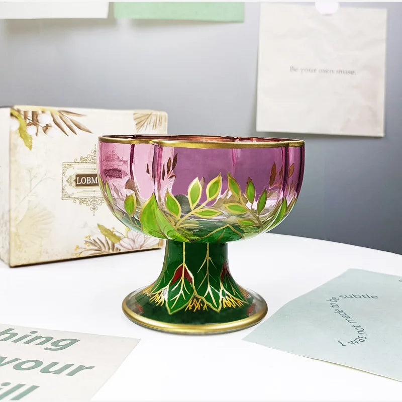 Vintage Glas Kelch – Handbemaltes Design