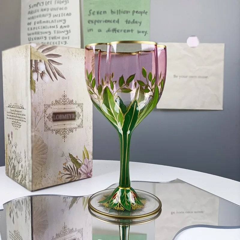 Vintage Glas Kelch – Handbemaltes Design