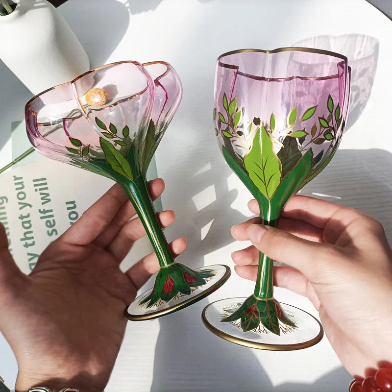 Vintage Glas Kelch – Handbemaltes Design