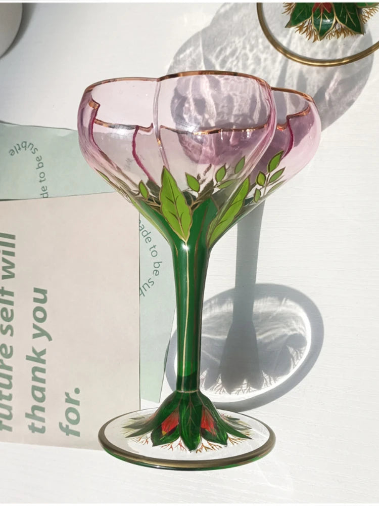 Vintage Glas Kelch – Handbemaltes Design