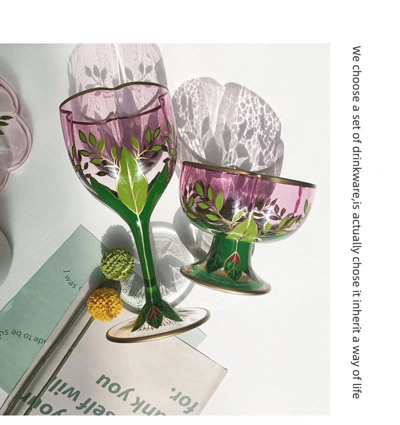 Vintage Glas Kelch – Handbemaltes Design