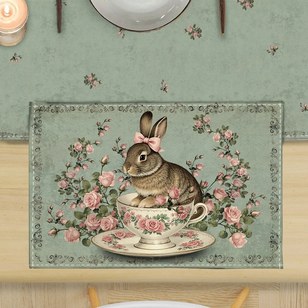 Vintage Hase Platzmatten – Leinen Design – Grössenwahl