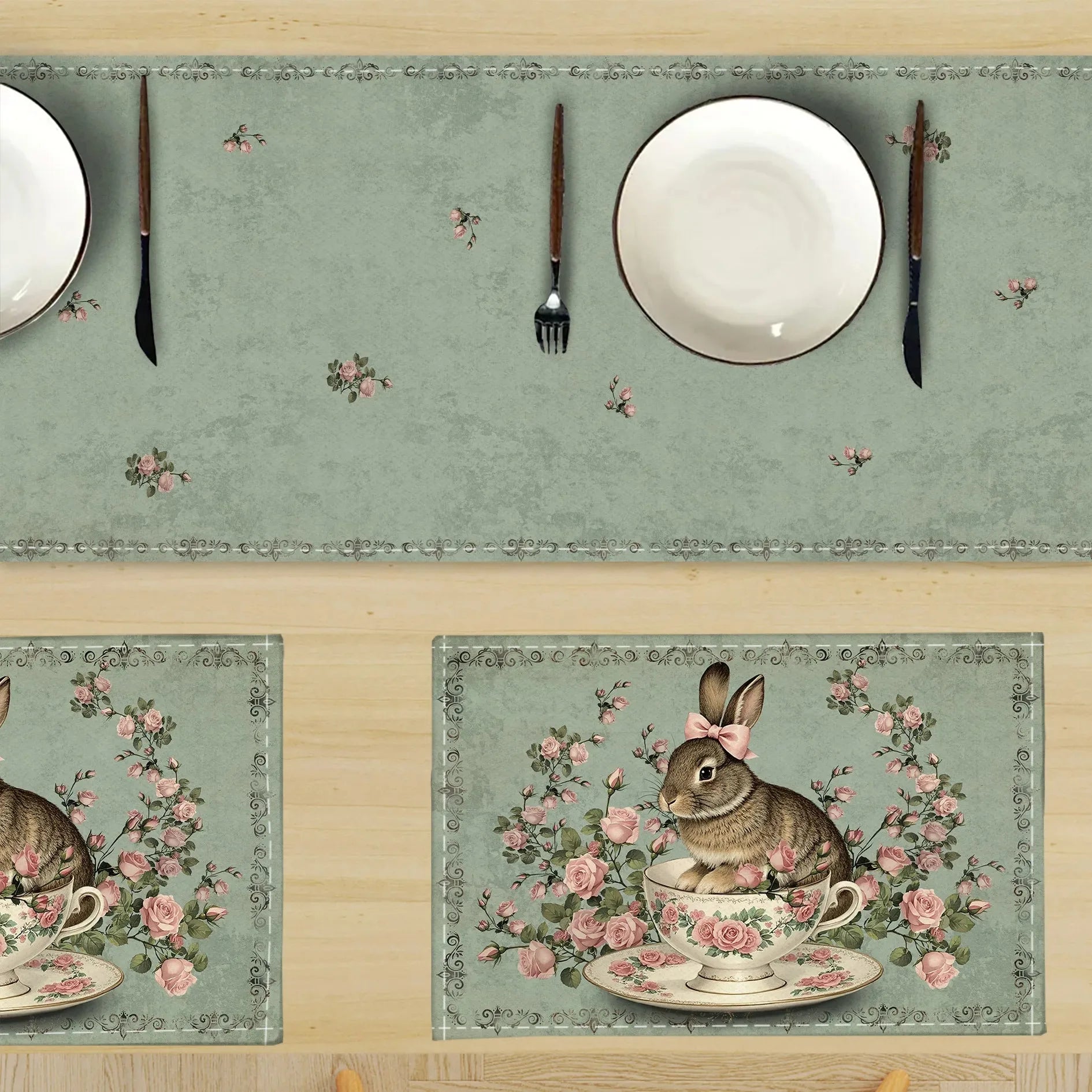 Vintage Hase Platzmatten – Leinen Design – Grössenwahl