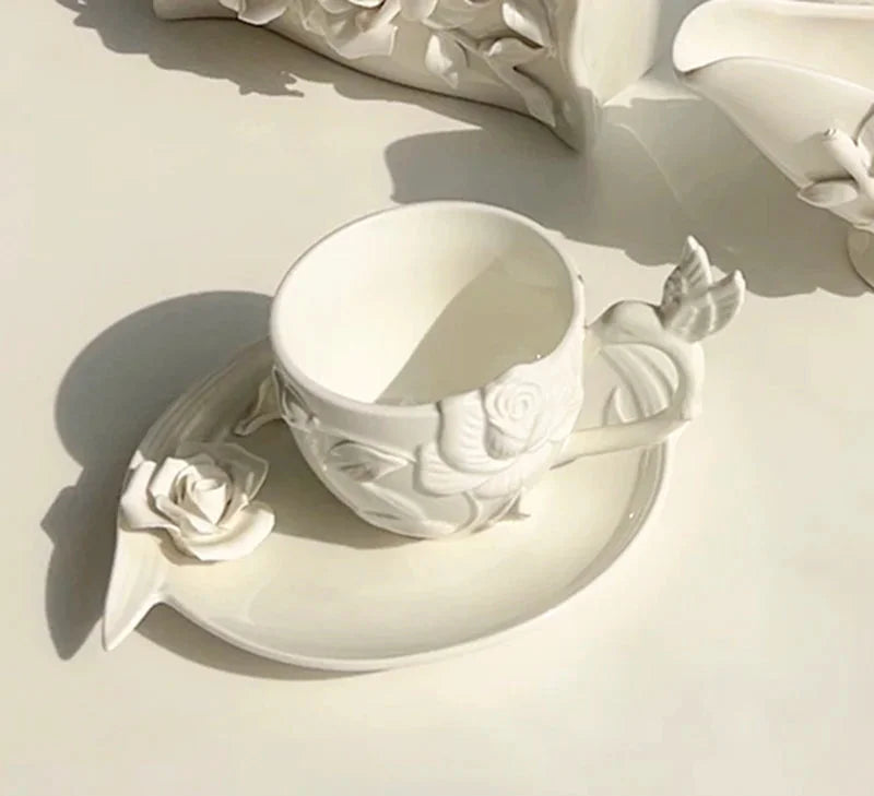 Vintage Keramik Kaffeeset – Handgepresstes Porzellan