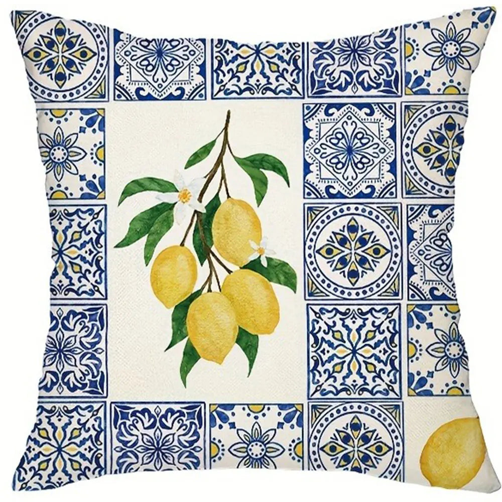 Vintage Kissenbezug mit Zitronen-Print, mehrfarbig, Grösse 50x50 cm, Polyester