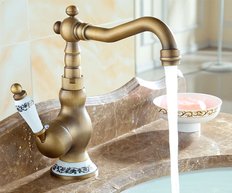 Vintage Messing Küchenarmatur in polierter Bronze, Farbe: High B, drehbarer Auslauf