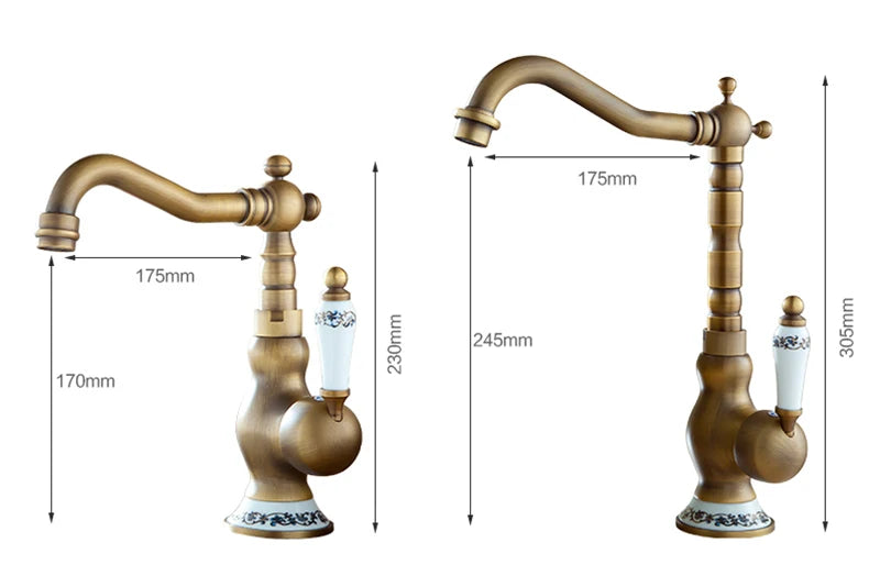 Vintage Messing-Wasserhahn in polierter Bronze mit 360° drehbarem Auslauf