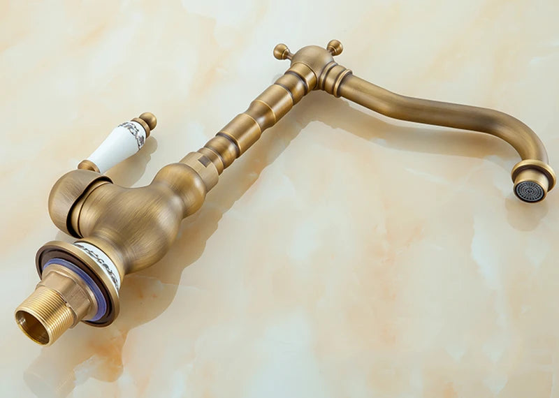 Antiker Küchenarmatur, Messing, Vintage Stil, 360° drehbar, polierte Bronze