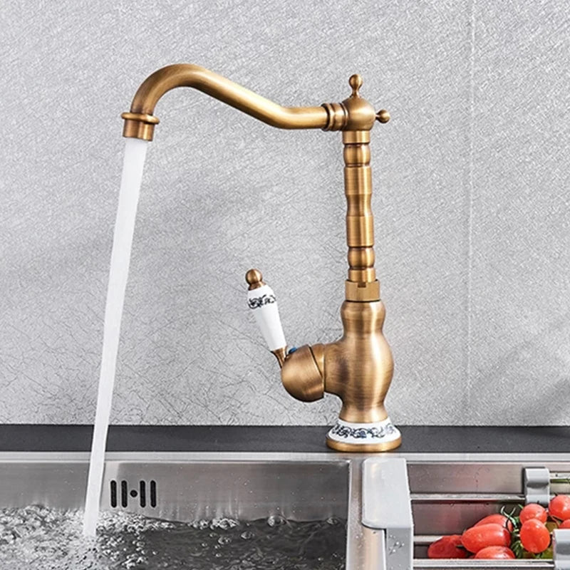 Vintage Messing-Wasserhahn aus polierter Bronze, 360° drehbar für Küchen