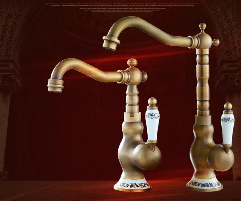 Vintage Küchenarmatur aus Messing mit polierter Bronzeoberfläche, 360° drehbar