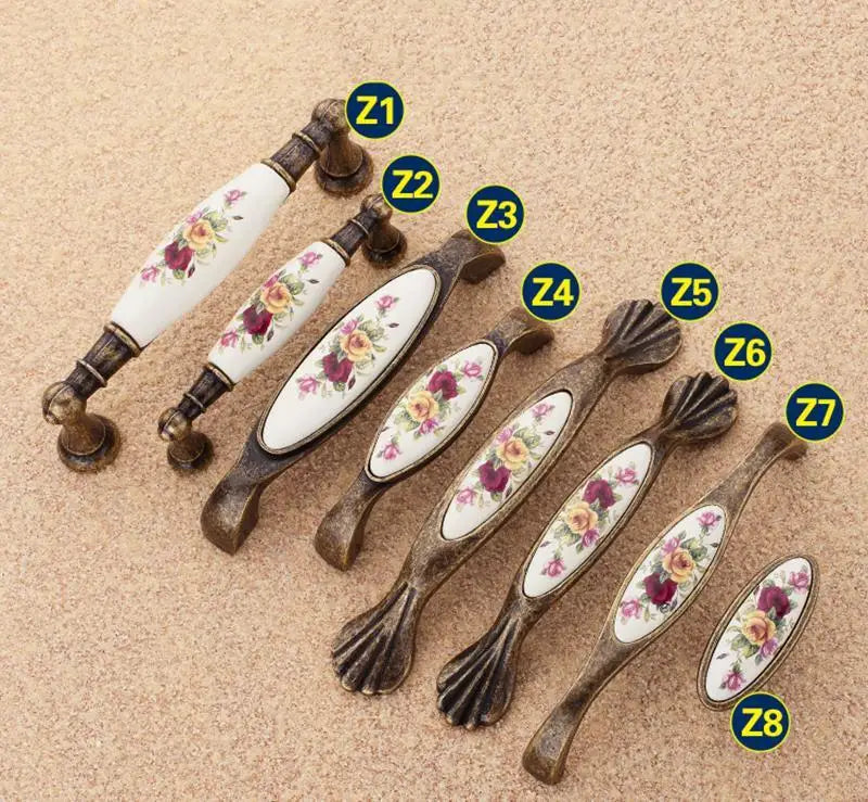 Vintage Möbelgriffe - Keramik & Zinklegierung - Antik Bronze