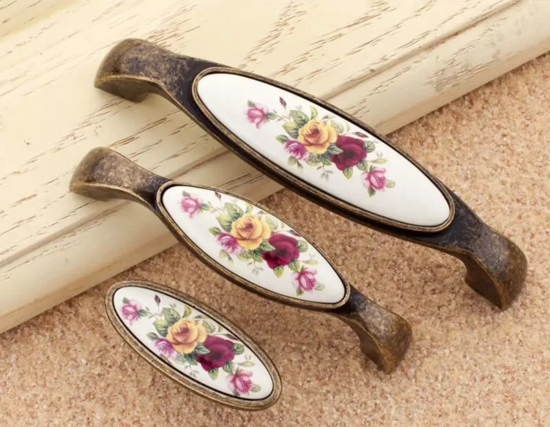 Vintage Möbelgriffe - Keramik & Zinklegierung - Antik Bronze