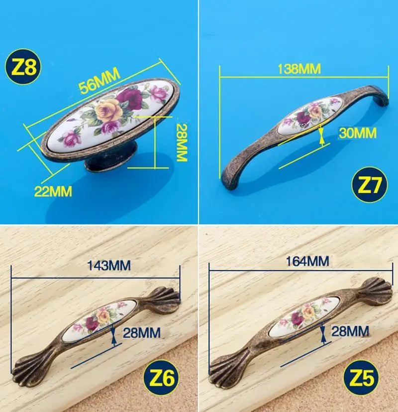 Vintage Möbelgriffe - Keramik & Zinklegierung - Antik Bronze