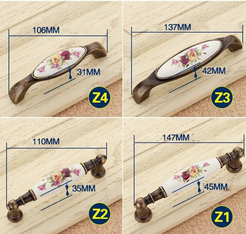 Vintage Möbelgriffe - Keramik & Zinklegierung - Antik Bronze