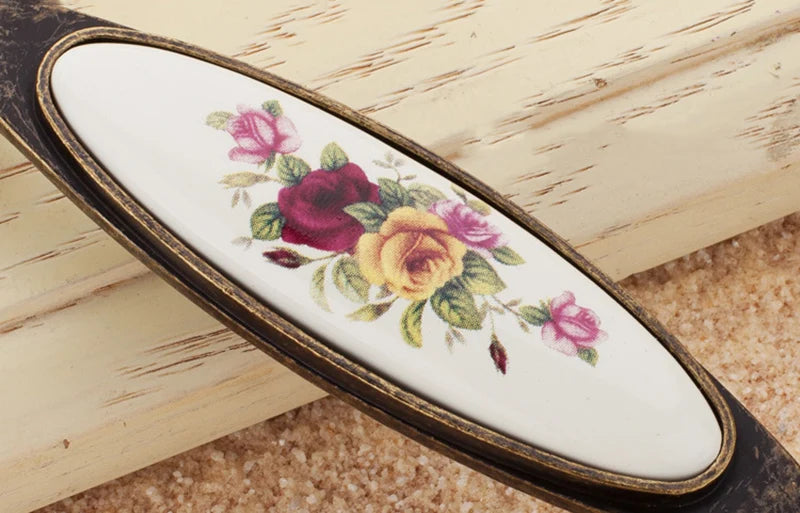 Vintage Möbelgriffe - Keramik & Zinklegierung - Antik Bronze