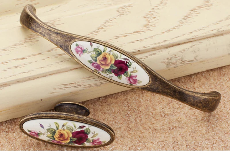 Vintage Möbelgriffe - Keramik & Zinklegierung - Antik Bronze