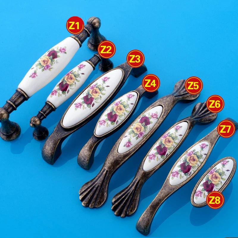 Vintage Möbelgriffe - Keramik & Zinklegierung - Antik Bronze