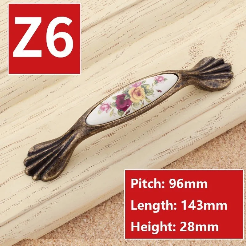 Vintage Möbelgriffe - Keramik & Zinklegierung - Antik Bronze