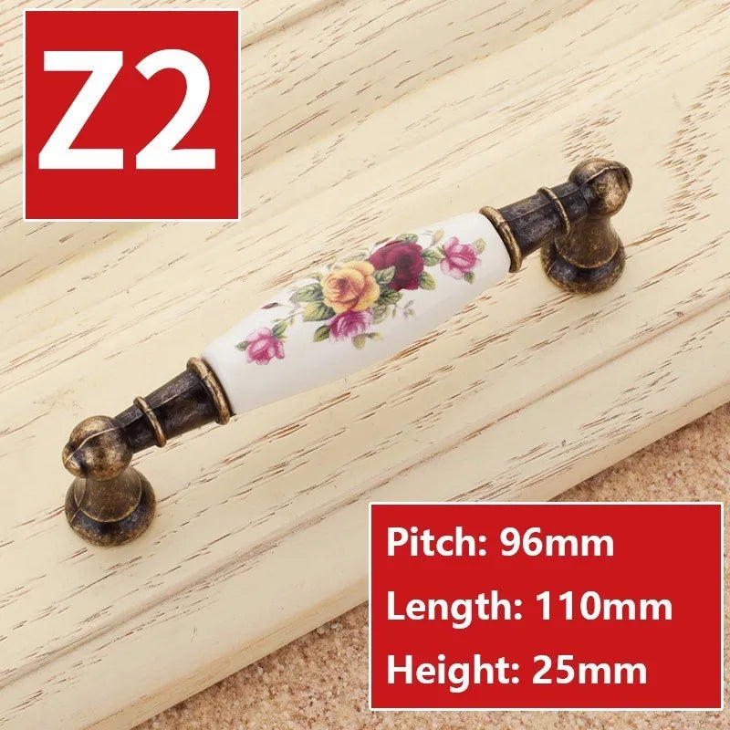 Vintage Möbelgriffe - Keramik & Zinklegierung - Antik Bronze