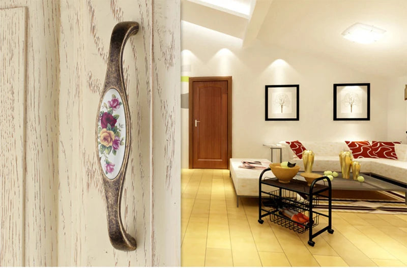 Vintage Möbelgriffe - Keramik & Zinklegierung - Antik Bronze