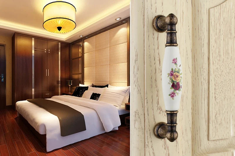 Vintage Möbelgriffe - Keramik & Zinklegierung - Antik Bronze