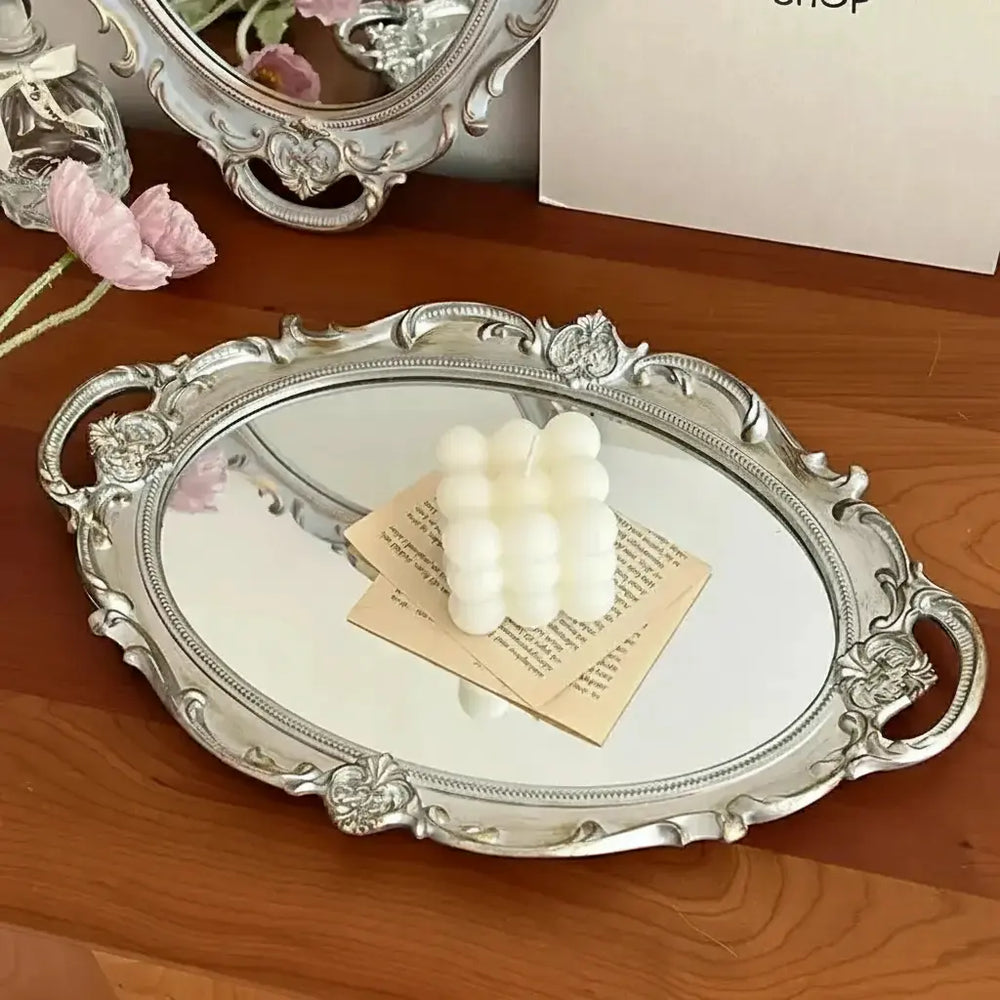 Vintage Spiegelglas Tablett – Retro Design und Facetten